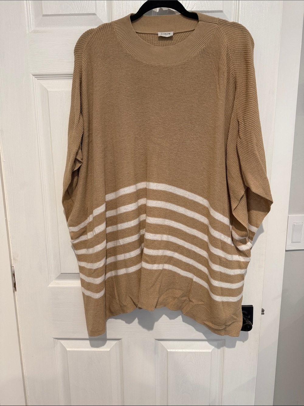 J. Crew Tan Crewneck Sweater with Cream Stripes one size